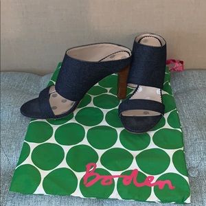 Boden denim, heeled sandals with open back